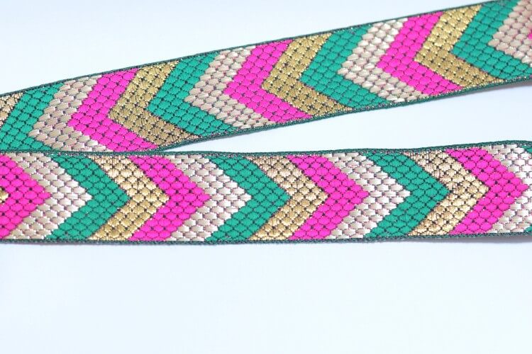 Creez 50 cm large ruban chevron vert rose argent et or 35 mm vendu par morceau de 50 cm