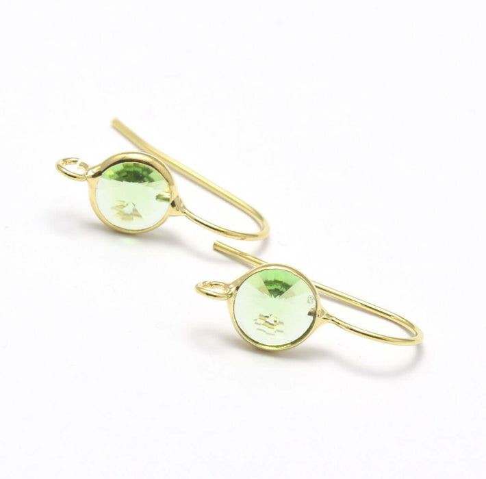 Achat au détail 1 paire dormeuses crochets (2 crochets) or dorée et verre vert clair 21x8.5x4.5 mm sans nickel
