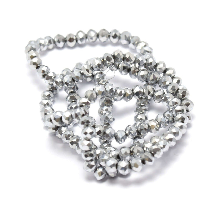 Vente au détail 150 perles en verre plaqué argenté 4x3 mm, trou: 1 mm environ 150 pcs / chapeletlongueur 50 cm