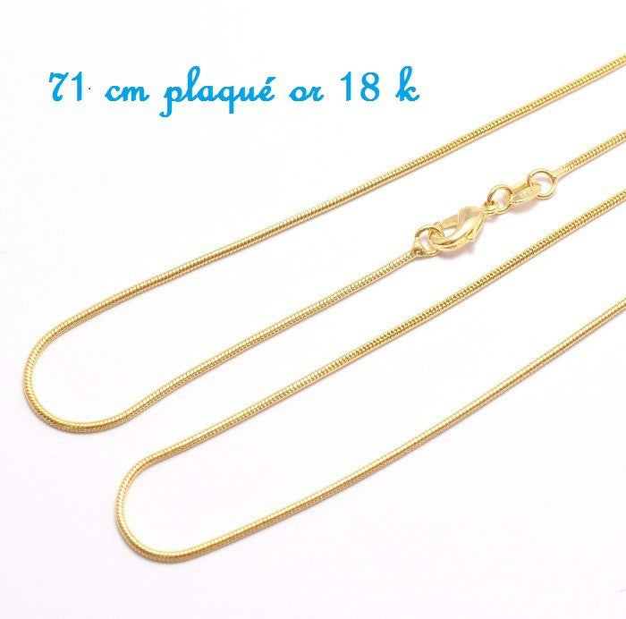 Vente au détail chaine 71 cm plaqué or 18 k sautoir complet maille serpent 1,2mm avec fermoir, or ideal pour des pendentifs