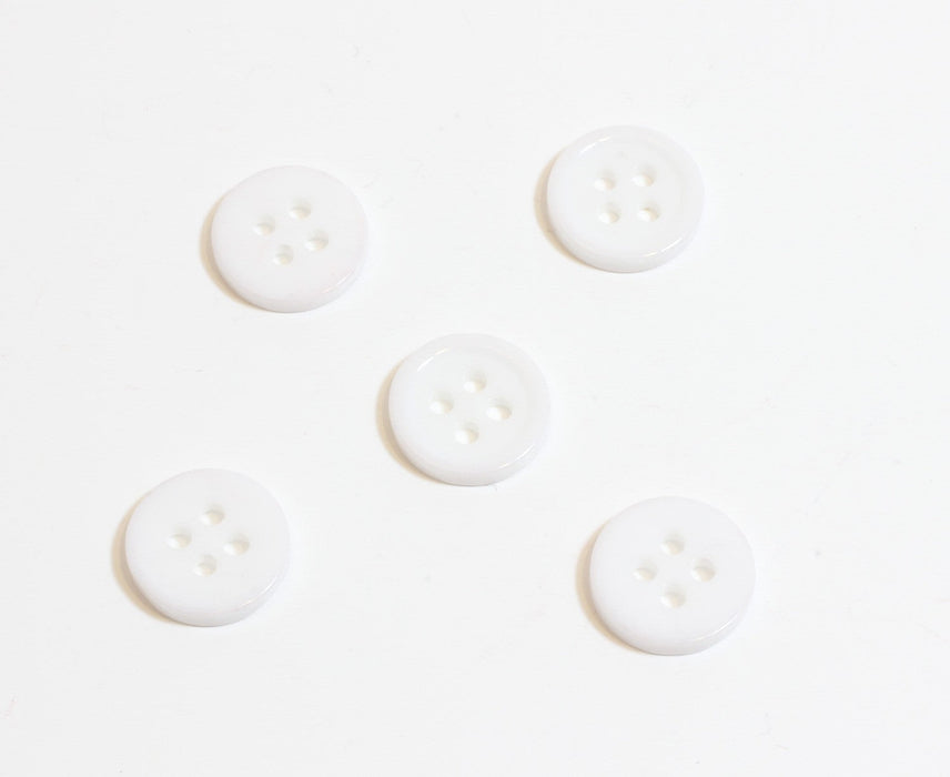 Achat au détail boutons blanc ronds x5 unis en résine 11mm à coudre 4 trous