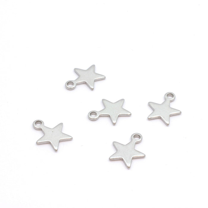 Vente en gros breloques x5 étoiles acier inoxydable 10x9x1mm lot de 5 breloques étoiles