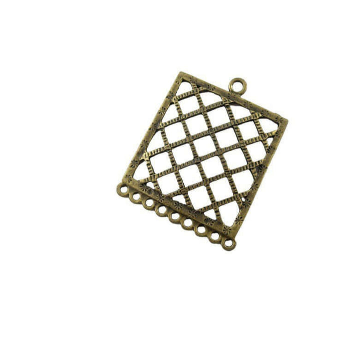 Achat 1 pendentif carré grille bronze 44mm long, 34.5mm largeur, 2mm epaisseur, trou: 3mm pour sautoir.