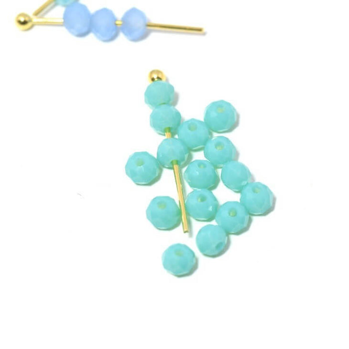 Achat 10 perles bleu vert caraibe N° 2 à facettes en verre imitation jade 3.5~4x2.5~3mm trou: 0.5mm à enfiler à un fil un clou perlé