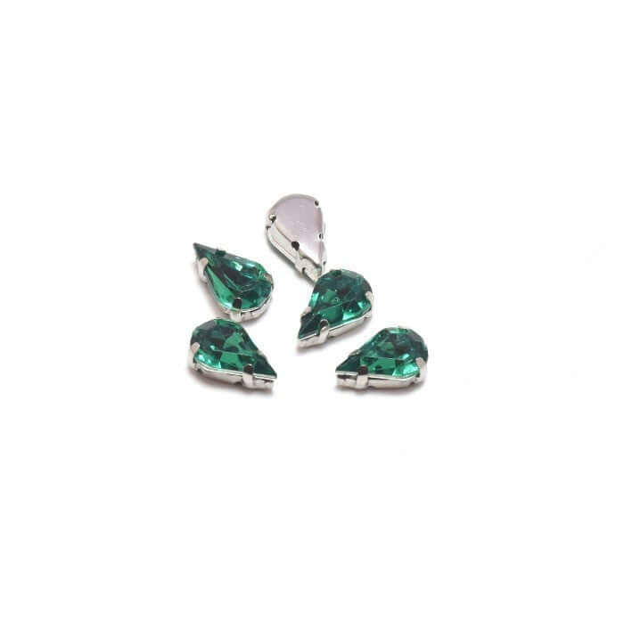 Achat en gros 5 perles strass sertis gouttes vert émeraude 13x8x5.5 mm, Trou: 1 mm à coudre ou coller Strass en acrylique