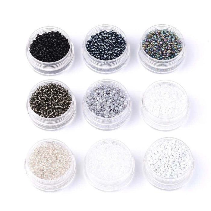 Acheter en gros 9 sachets de 5 g perles rocailles gamme de couleur du noir au blanc à enfiler à un fil un clou perlé en breloque ou cordon fin