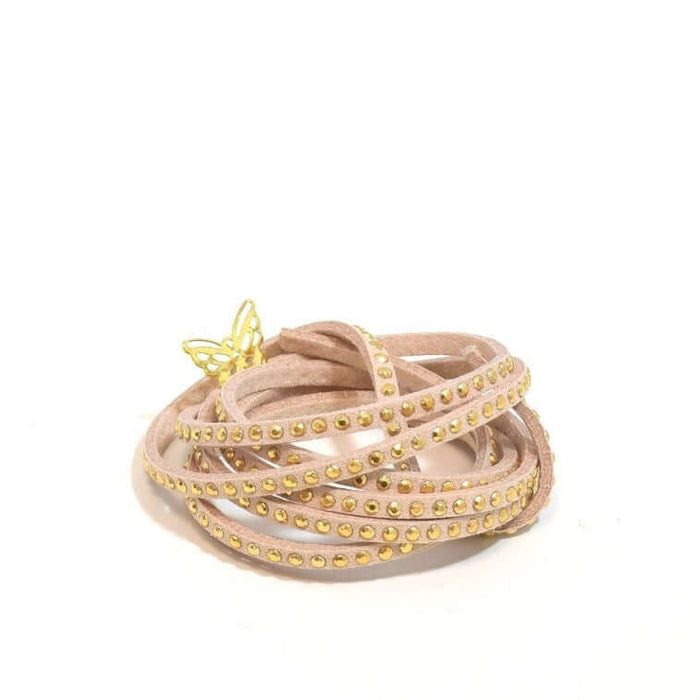 Vente 1 m de très fine 3 mm suédine cloutée beige nude strass dorés cordon suédine au mètre