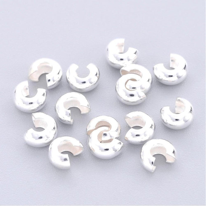 Achat au détail lot de 10 perles à écraser laiton cache noeud argentée 4 mm trou 1,5 mm fin de cordon