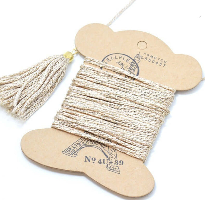 Vente en gros 4 m de laine beige polyester et lurex doré 1,5mm pour bijoux bracelet collier ou accéssoires
