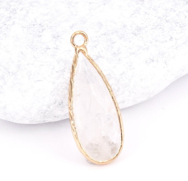 Pendentif Quartz Serti Laiton Plaqué Or, Goutte 26mm (1)
