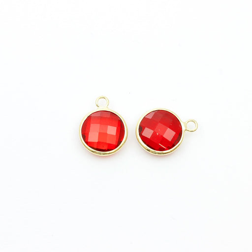 Creez pendentif perle en verre à facettes rouge 16x13mm avec contours laiton doré
