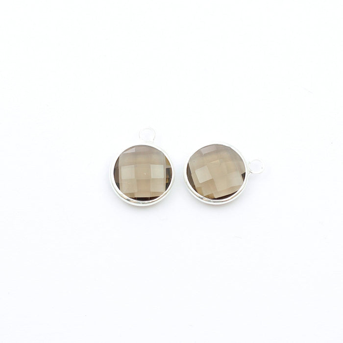 Achat pendentif perle en verre à facettes café clair 16x13mm avec contours argentés