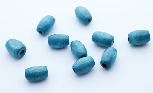 Acheter au détail perles en bois x10 olives bleu turquoise 7x4mm