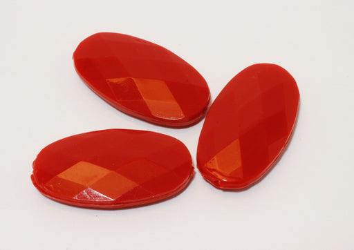 Vente en gros x3 perles rouges ovales à facettes création de bijoux