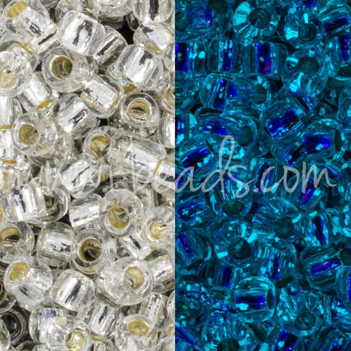 Vente en gros ccPF2701S perles de rocaille Toho 11/0 Glow in the dark silver-lined crystal/glow blue permanent finish (10g)