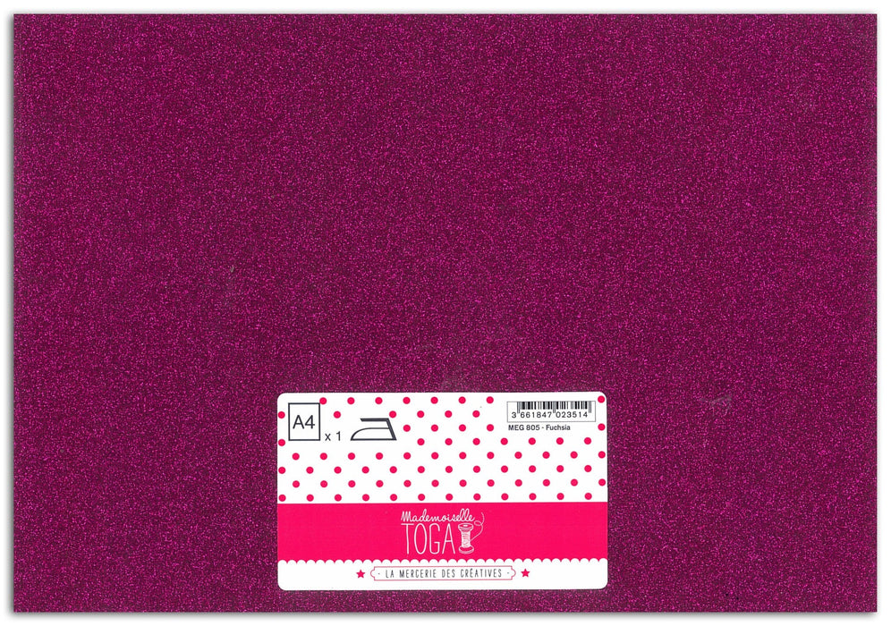 Achat au détail feuille glitter thermocollant A4 rose fuchsia Mademoiselle TOGA