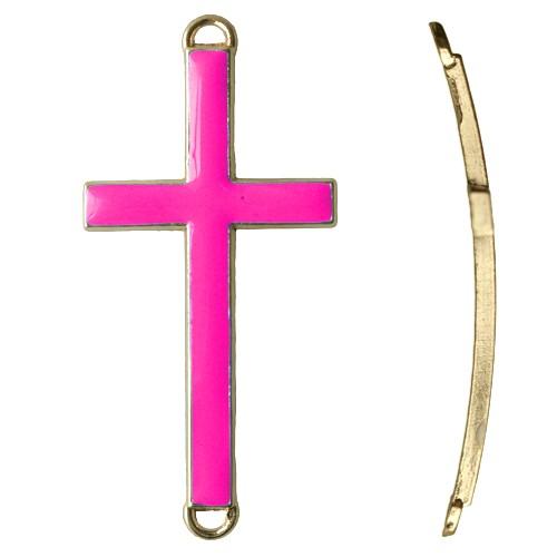 Vente Lien croix pour bracelet émail époxy fuchsia 22x46mm (1)