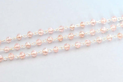 Creez avec 95 cm chaine avec perles roses clair à facettes perles de taille 5x3 mm maillon argentfaite à la main création de bijoux