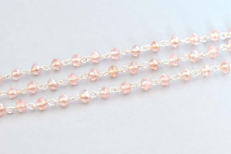 Creez avec 95 cm chaine avec perles roses clair à facettes perles de taille 5x3 mm maillon argentfaite à la main création de bijoux