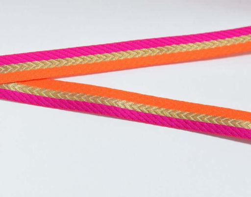 Achat 50 cm ruban chevron fushia, orange et or 18 mm vendu par morceau de 50 cm