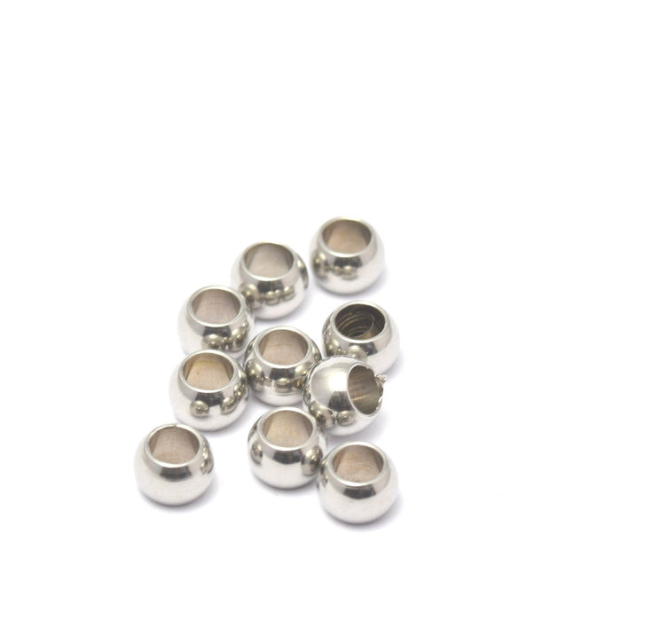 Acheter au détail perles rondes acier inoxydable x 10pcs couleur inox platine 5x3 mm, Trou: 3 mmlot de 10 perles en acier