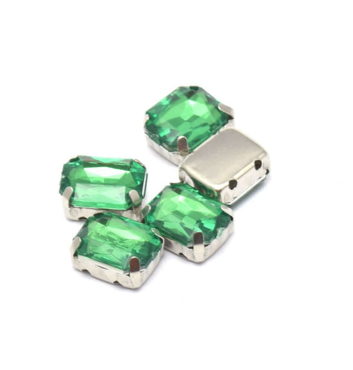 Acheter au détail 5 perles strass rectangles vert emeraude 10x8x4.5 mm trou 1 mm à coudre ou coller Strass en acrylique
