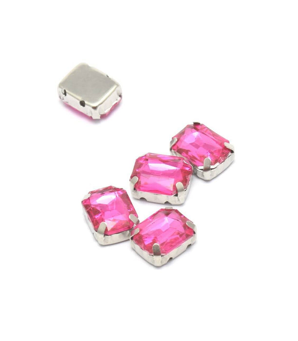 Achat en gros 5 perles strass rectangles rose foncé 10x8x4.5 mm trou 1 mm à coudre ou coller Strass en acrylique