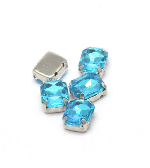 Acheter 5 perles strass rectangles bleu clair 10x8x4.5 mm trou 1 mm à coudre ou coller Strass en acrylique