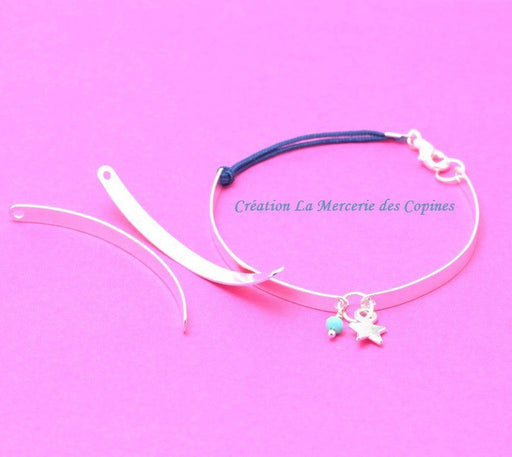 Vente au détail X 2 Connecteurs barrette demi jonc pour bracelet bangle argenté 48x4x1 mm, trou: 1.5 mm. Vendu par