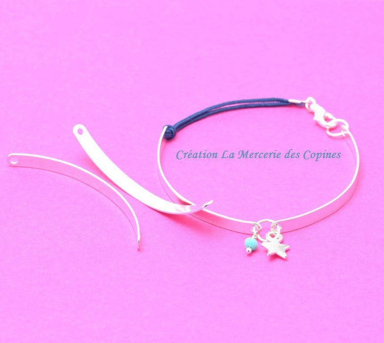 Vente au détail X 2 Connecteurs barrette demi jonc pour bracelet bangle argenté 48x4x1 mm, trou: 1.5 mm. Vendu par