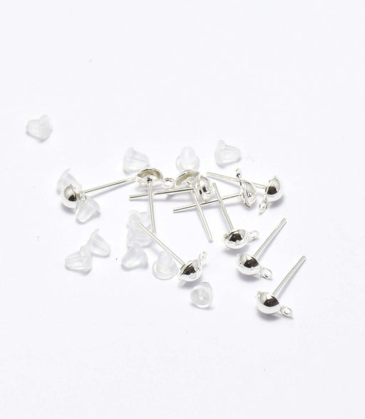 Creez 5 paires de puces à oreilles argentées 13mm boule : 4 mm support