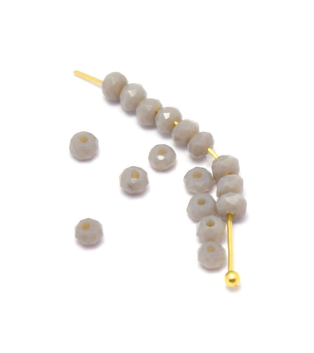 Creez avec 10 perles gris taupe à facettes en verre imitation jade 3x2mm à enfiler à un fil pu clou perlé en breloque