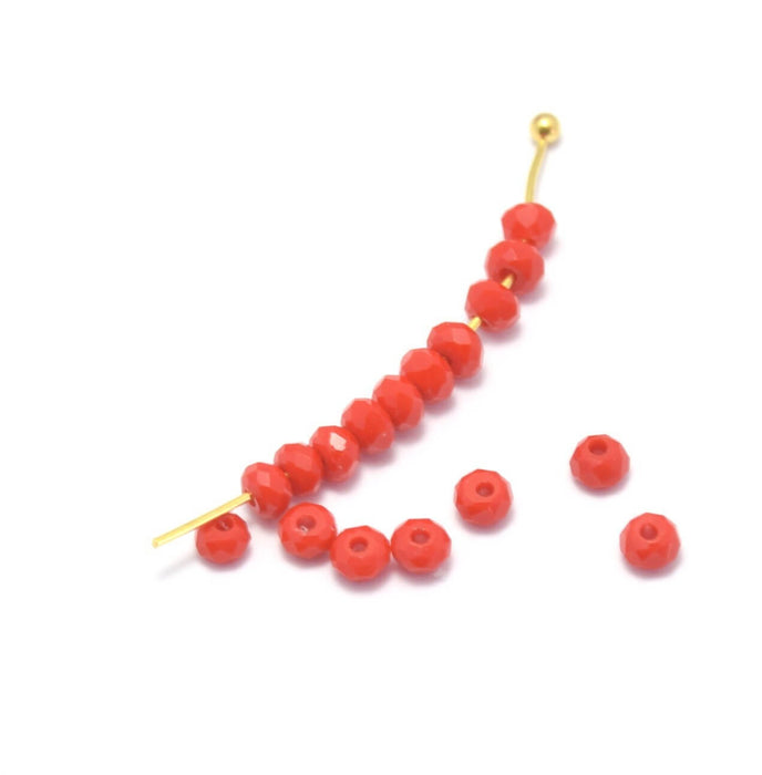 Achat au détail 10 perles rouge à facettes en verre imitation jade 3x2mm à enfiler à un fil pu clou perlé en breloque