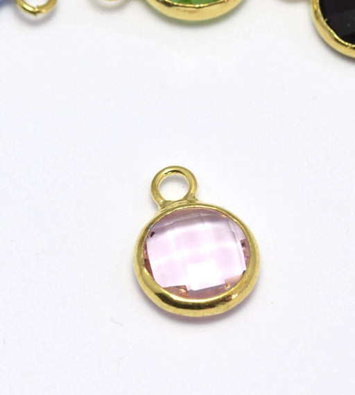 Creez 1 pendentif or 12x9x5 mm, Trou: 2 mm et verre à facettes crystal rosé avec contours dorés