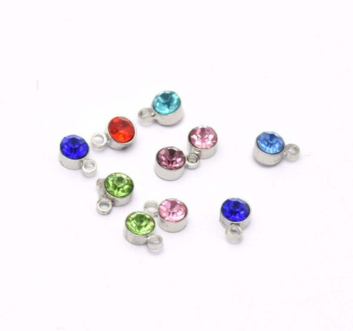 Acheter 10 mini pendentifs couleur mixte strass rond sertis 4x3mm, Trou: 1 mm en fin de chaine ou mini pendentif breloque