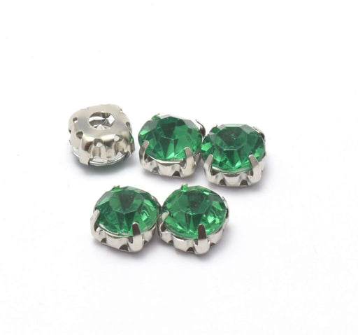 Creez avec 5 perles strass rond vert émeraude sertis 8x8x6 mm, Trou: 1 à 1.5 mm à coudre ou coller Strass en acrylique