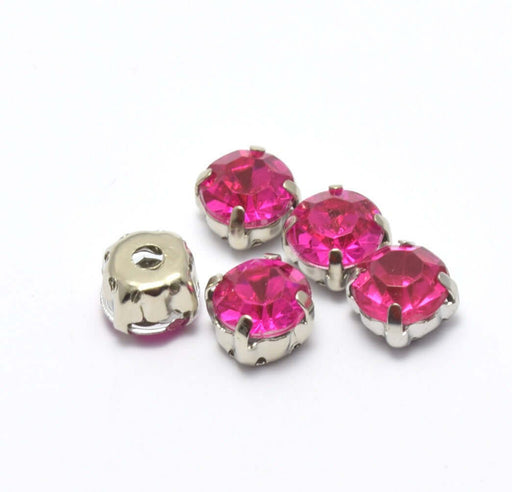 Acheter en gros 5 perles strass rond rose foncé sertis 8x8x6 mm, Trou: 1 à 1.5 mm à coudre ou coller Strass en acrylique