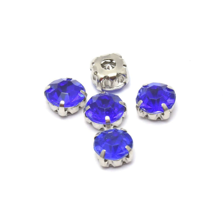 Acheter 5 perles strass rond bleu roi sertis 8x8x6 mm, Trou: 1 à 1.5 mm à coudre ou coller Strass en acrylique