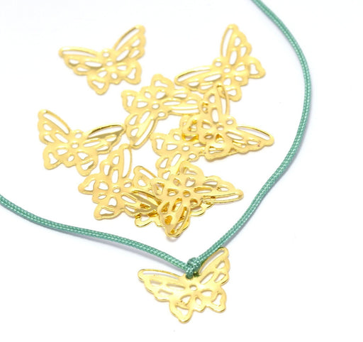 Creez avec breloques et connecteur x 10 papillons Or 11x15x0.6 mm, Trou: 1 mm lot de 10 breloques papillon pour création de bijoux