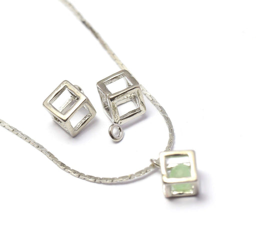 Vente 2 pendentifs breloque cube platine en laiton 8 x8 x 8 mm trou 2 mm