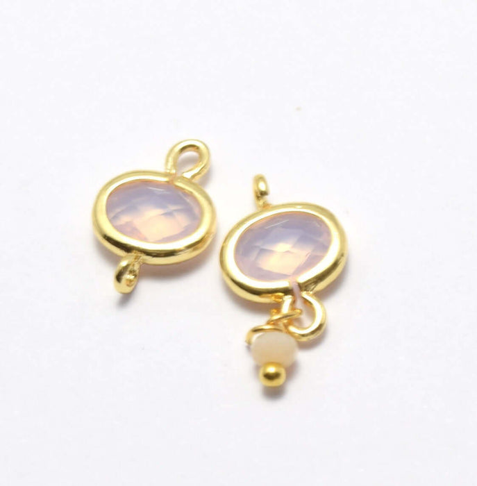 Vente 2 connecteurs bijoux sertis doré et verre à facettes rose laiteux, 12x8x3 mm, Trou: 1 mm connecteurs bijoux