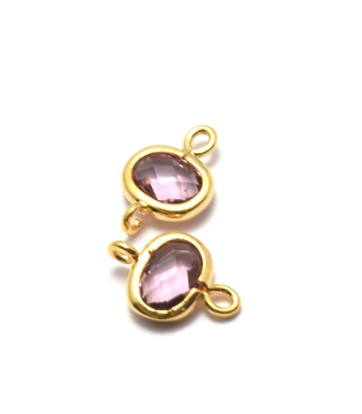 Achat au détail 2 connecteurs bijoux sertis doré et verre à facettes prune et doré, 12x8x3 mm, Trou: 1 mm connecteurs bijoux