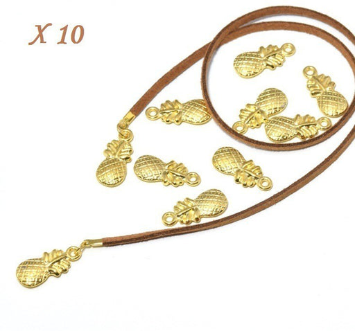 Vente X10 pendentifs ananas en metal plaqué doré OR 19,5x9x3 mm, Trou: 2 mm .