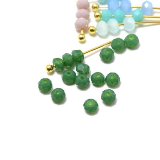 Creez avec 10 perles vert foncé N°10 à facettes en verre imitation jade 3.5~4x2.5~3mm trou: 0.5mm à enfiler à un fil un clou perlé