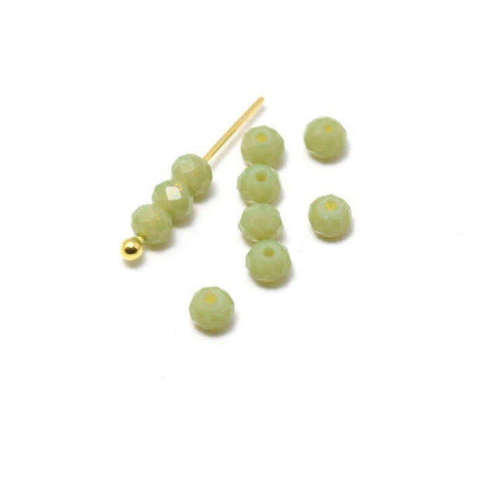 Achat au détail 10 perles Kaki clair N°9 à facettes en verre imitation jade 3.5~4x2.5~3mm trou: 0.5mm à enfiler à un fil un clou perlé