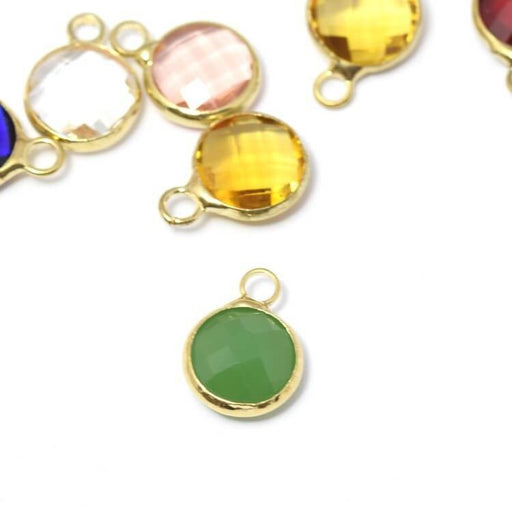 Acheter en gros 1 pendentif or 12x9x5 mm, Trou: 2 mm et verre à facettes vert opaque avec contours dorés