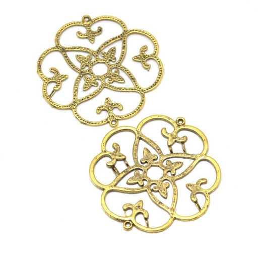 Achat au détail 2 pendentifs arabesque fleur vieil or 46 mm de long, largeur de 43 mm pour sautoir.