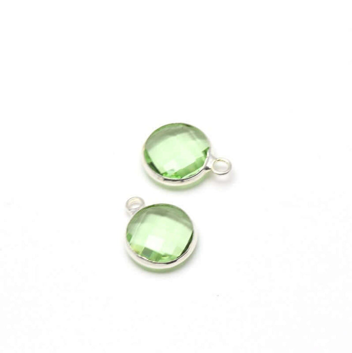 Vente en gros 1 pendentif argent 14x11x5 mm, Trou: 2 mm et verre à facettes vert clair cristal avec contours argentés
