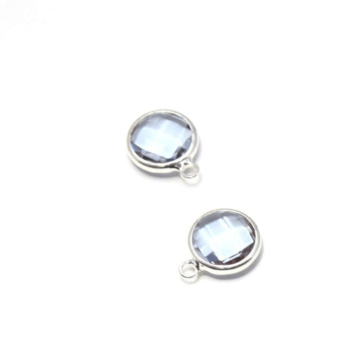 Vente en gros 1 pendentif argent 14x11x5 mm, Trou: 2 mm et verre à facettes cristal PARME avec contours argentés