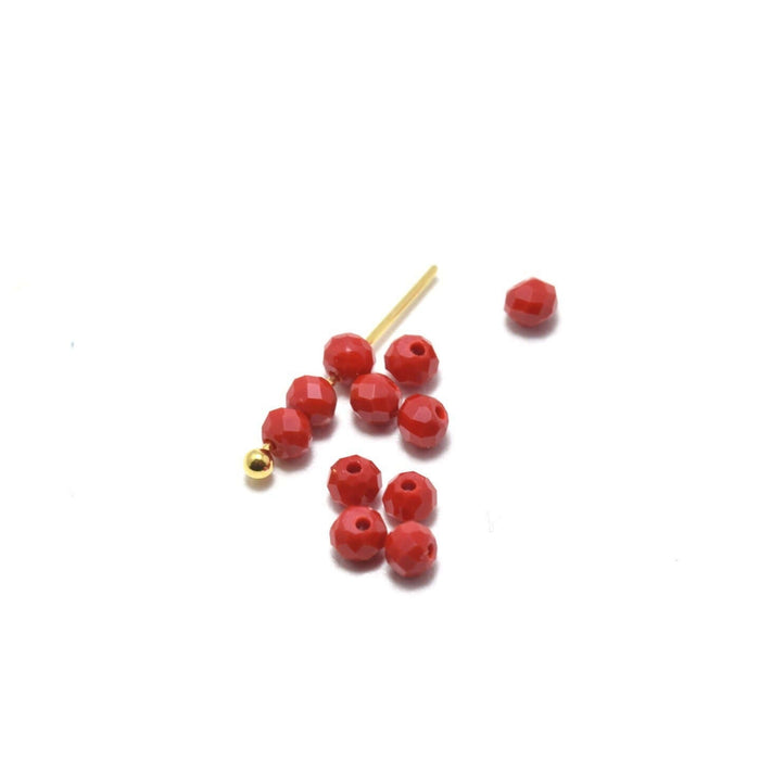 Achat en gros 10 perles rouge à facettes en verre imitation jade 3.5~4x2.5~3mm trou: 0.5mm à enfiler à un fil un clou perlé en breloque